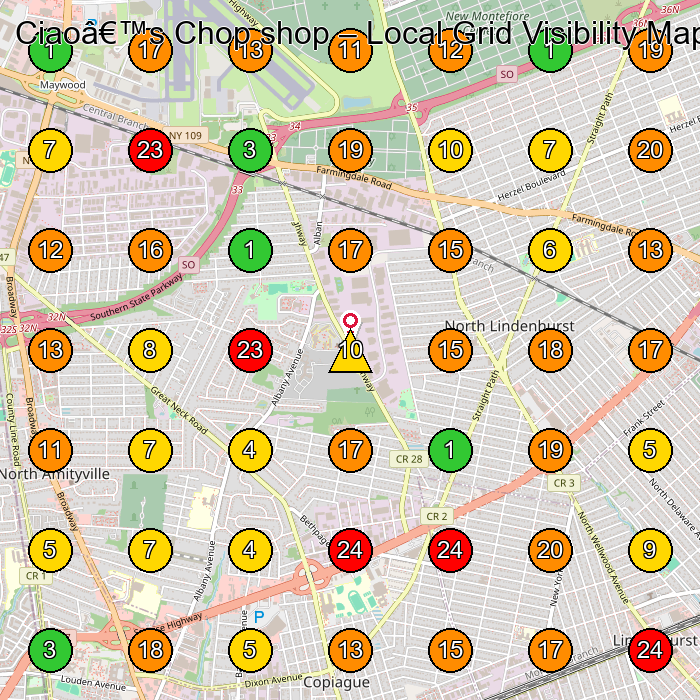 Ciao's Chop shop Barber Shop GeoGrid ranking map for Lindenhurst NY